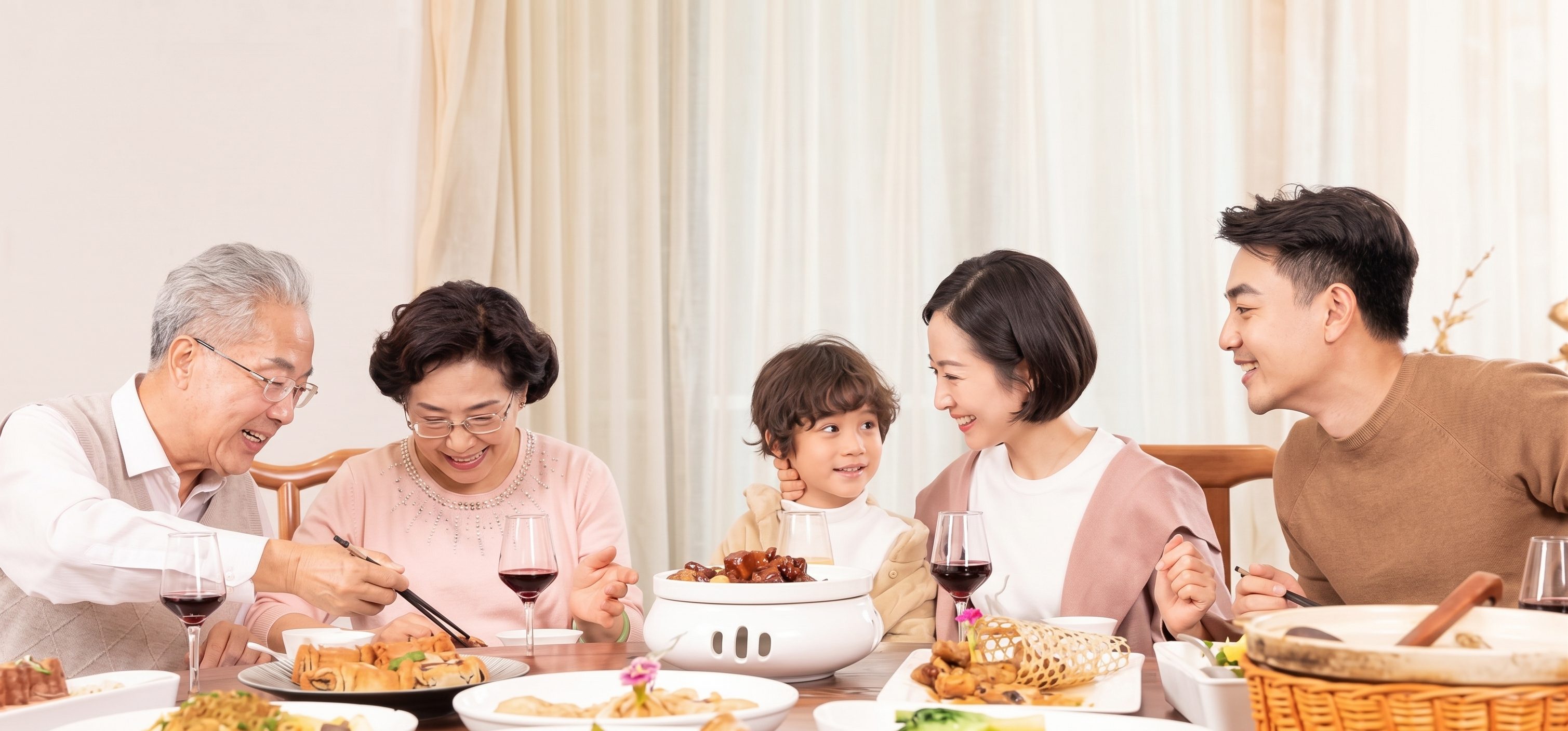 A family gathered around dinner